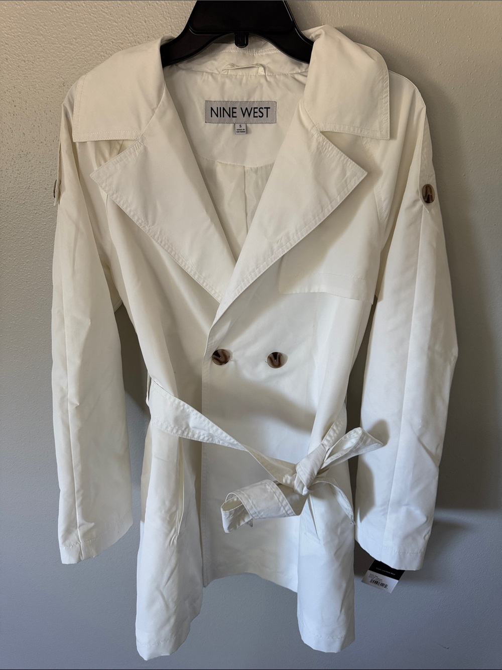 Nine West Off-White Double-Breasted Trench with Belt